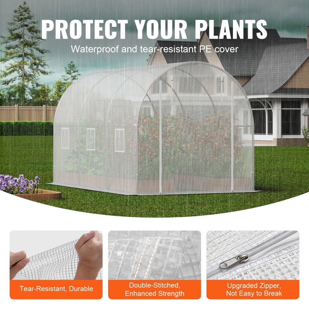Walk-in Tunnel Greenhouse 9.58x6.43x6.23ft Galvanized Frame PE Cover White
