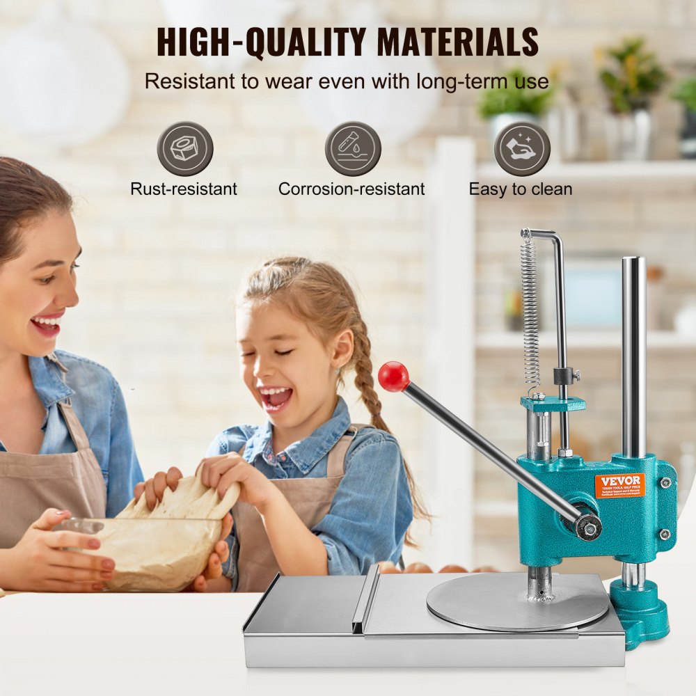 Manual Pizza Dough Press Machine, 9.5inch/24cm Household Pizza Pastry, Stainless Steel Pizza Presser, Commercial Chapati Sheet Pizza Crust Press Plate, Height Adjustable Pizza Forming Machine