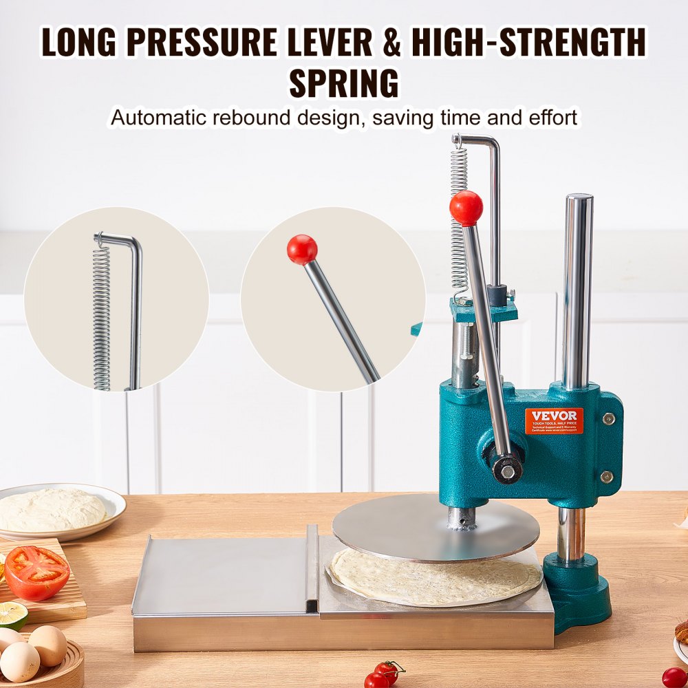 Manual Pizza Dough Press Machine, 9.5inch/24cm Household Pizza Pastry, Stainless Steel Pizza Presser, Commercial Chapati Sheet Pizza Crust Press Plate, Height Adjustable Pizza Forming Machine
