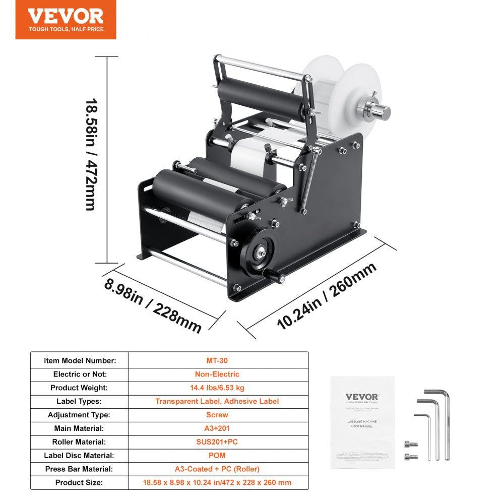 Manual Round Labeling Machine, 15-20pcs/min, Bottle Label Applicator for Round Bottles, Adjustable Manual Round Bottle Labeler Suitable for Bottle Diameter 0.78-4.72 inches (with Pressing Bar)