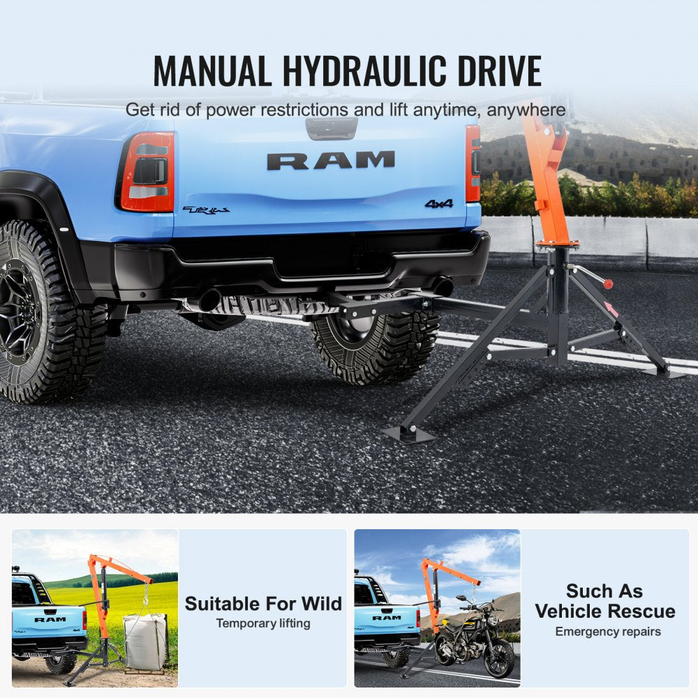 Hydraulic Pickup Truck Crane Hoist Crane 1000 lbs 360° Swivel Hoist Lift