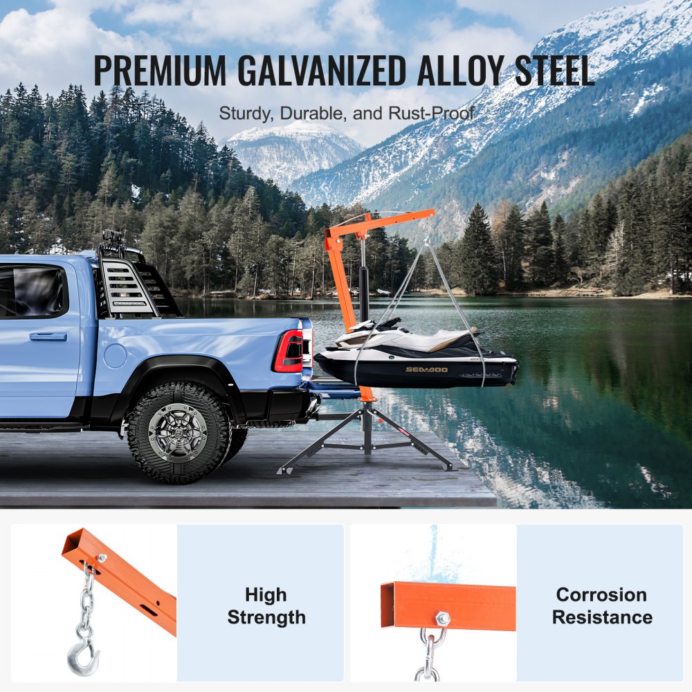 Hydraulic Pickup Truck Crane Hoist Crane 1000 lbs 360° Swivel Hoist Lift