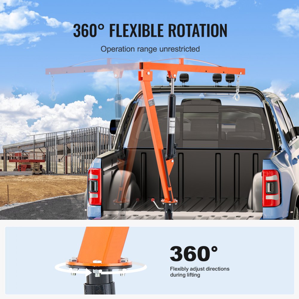 Hydraulic Pickup Truck Crane Hoist Crane 1000 lbs 360° Swivel Hoist Lift