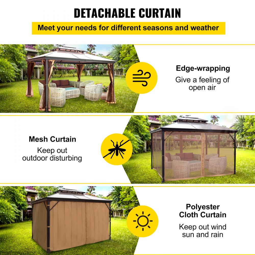 Hardtop Gazebo 10` x 10` with Netting - Metal Gazebo Aluminum Permanent Double Tier Roof- Gazebos for Patios, Backyard, Outdoor and Lawn