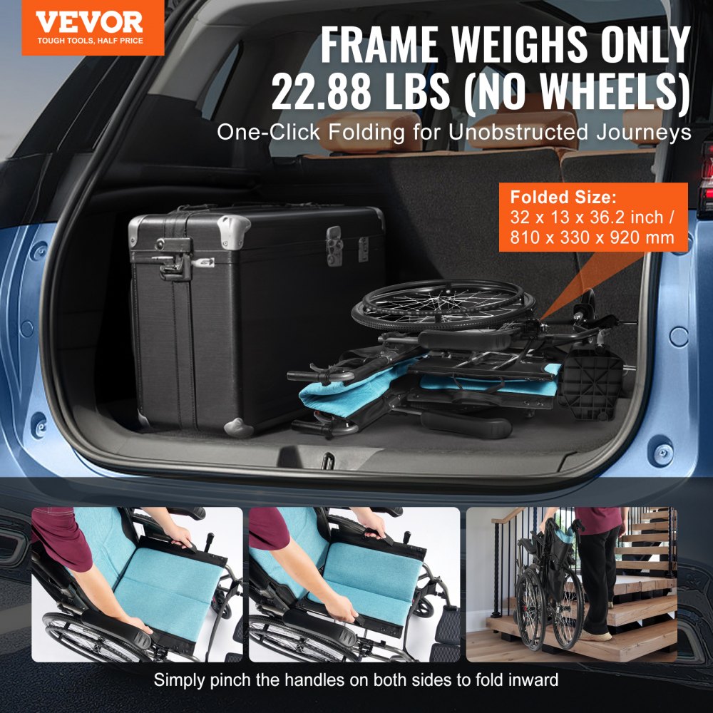 Wheelchair Aluminum Alloy Ultra-Lightweight 18-In Wide Seat 250lbs