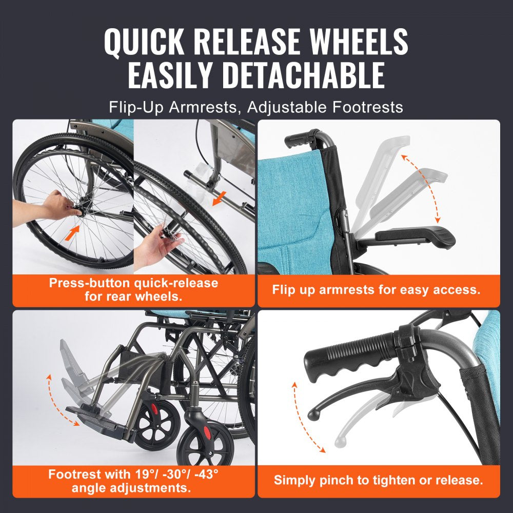Wheelchair Aluminum Alloy Ultra-Lightweight 18-In Wide Seat 250lbs