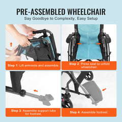 Wheelchair Aluminum Alloy Ultra-Lightweight 18-In Wide Seat 250lbs