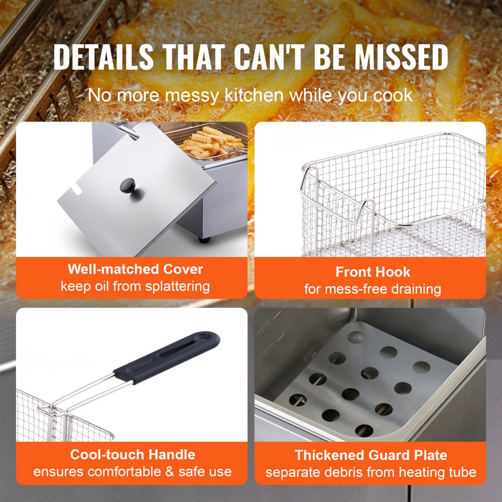 Commercial Electric Deep Fryer Countertop Deep Fryer Dual Detachable Tanks