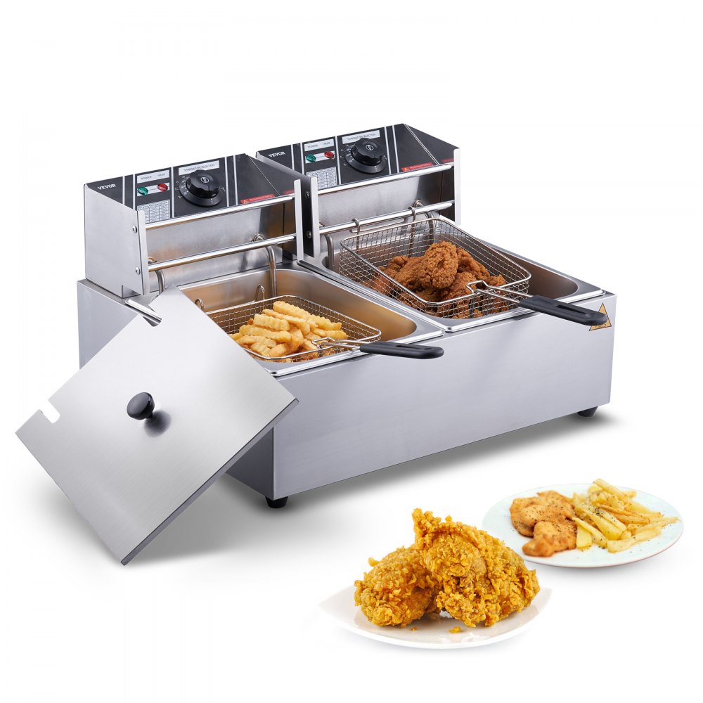 Commercial Electric Deep Fryer Countertop Deep Fryer Dual Detachable Tanks