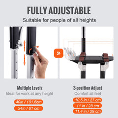 Adjustable aluminum drywall stilts with screw height control and 3-position heel brackets.