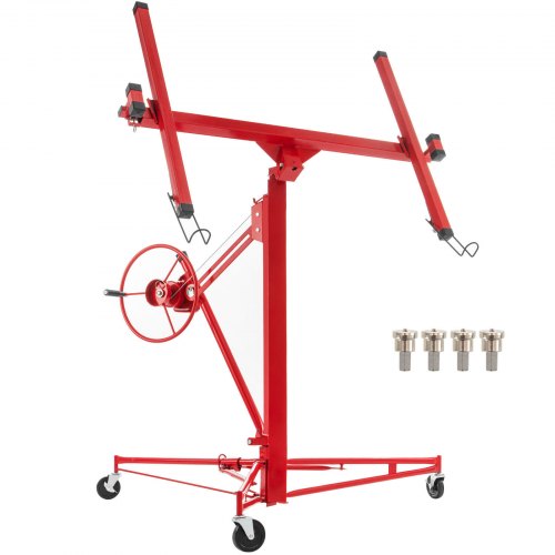 Drywall Rolling Lifter Panel, 11ft Sheetrock Lift Drywall Lift, 150lb Weight Capacity Panel Hoist Jack Tool, Steel Material w/Telescopic Arm & 3 Lockable Wheels, 48x192 in Plasterboard Size