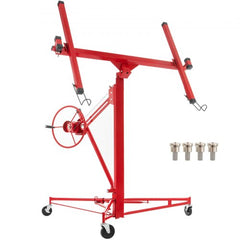Drywall Rolling Lifter Panel, 11ft Sheetrock Lift Drywall Lift, 150lb Weight Capacity Panel Hoist Jack Tool, Steel Material w/Telescopic Arm & 3 Lockable Wheels, 48x192 in Plasterboard Size