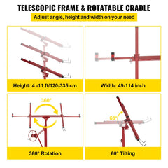 Drywall Rolling Lifter Panel, 11ft Sheetrock Lift Drywall Lift, 150lb Weight Capacity Panel Hoist Jack Tool, Steel Material w/Telescopic Arm & 3 Lockable Wheels, 48x192 in Plasterboard Size