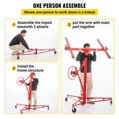 Drywall Rolling Lifter Panel, 11ft Sheetrock Lift Drywall Lift, 150lb Weight Capacity Panel Hoist Jack Tool, Steel Material w/Telescopic Arm & 3 Lockable Wheels, 48x192 in Plasterboard Size