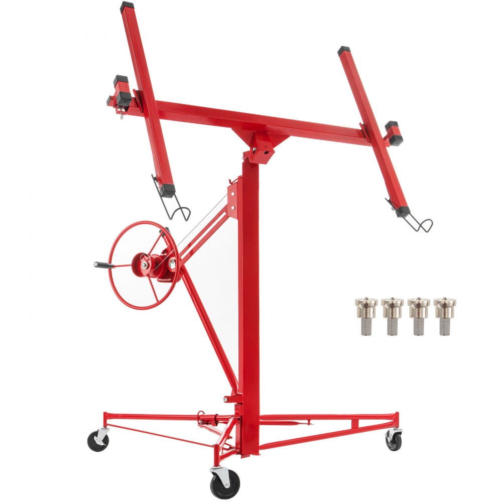 Drywall Rolling Lifter Panel, 11ft Sheetrock Lift Drywall Lift, 150lb Weight Capacity Panel Hoist Jack Tool, Steel Material w/Telescopic Arm & 3 Lockable Wheels, 48x192 in Plasterboard Size