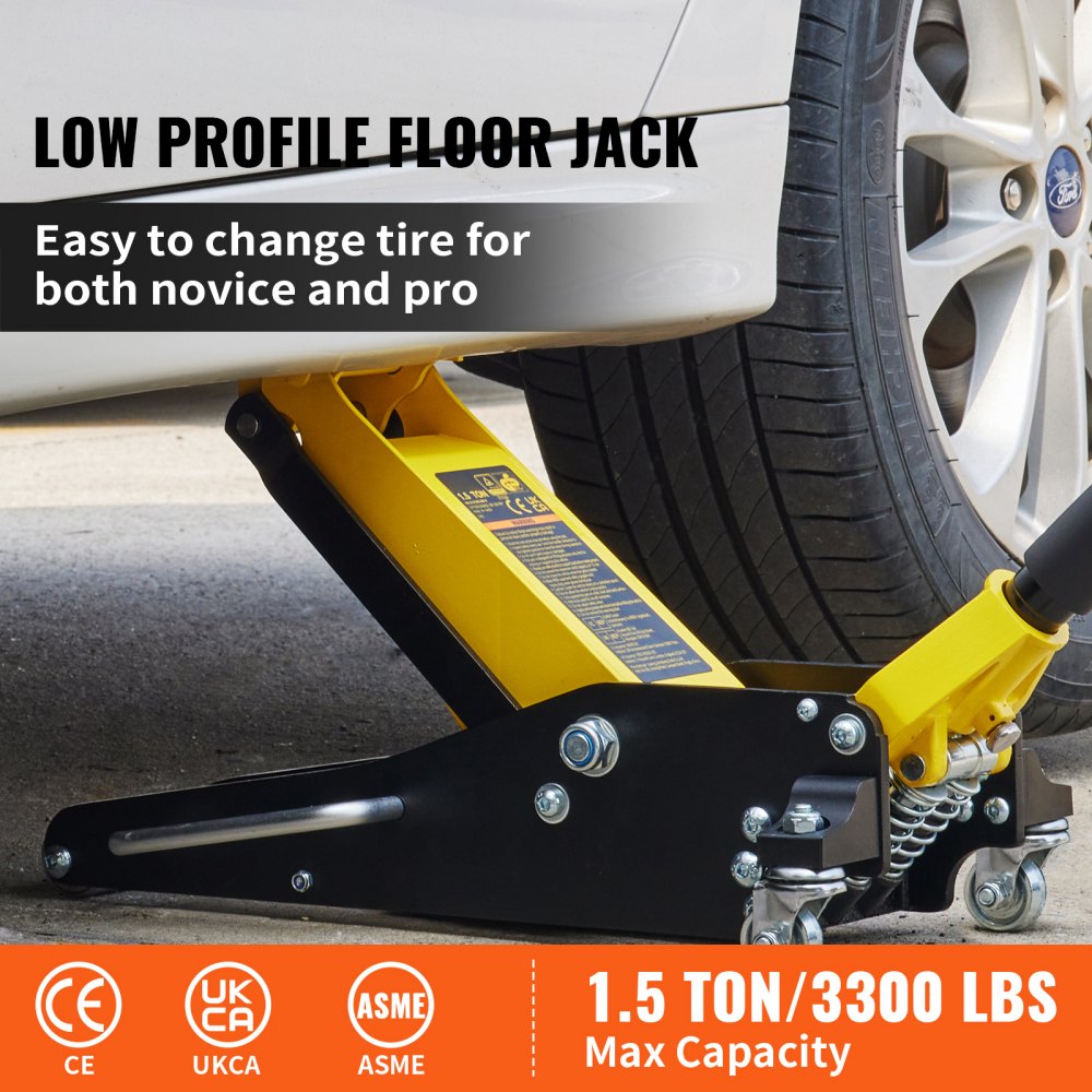 1.5 Ton Low Profile Aluminum Steel Racing Floor Jack Dual Pump Lift Car