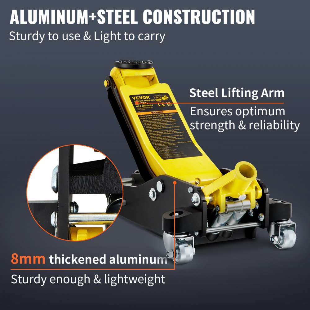 3 Ton Low Profile Aluminum Steel Racing Floor Jack Dual Pump Lift Car Auto