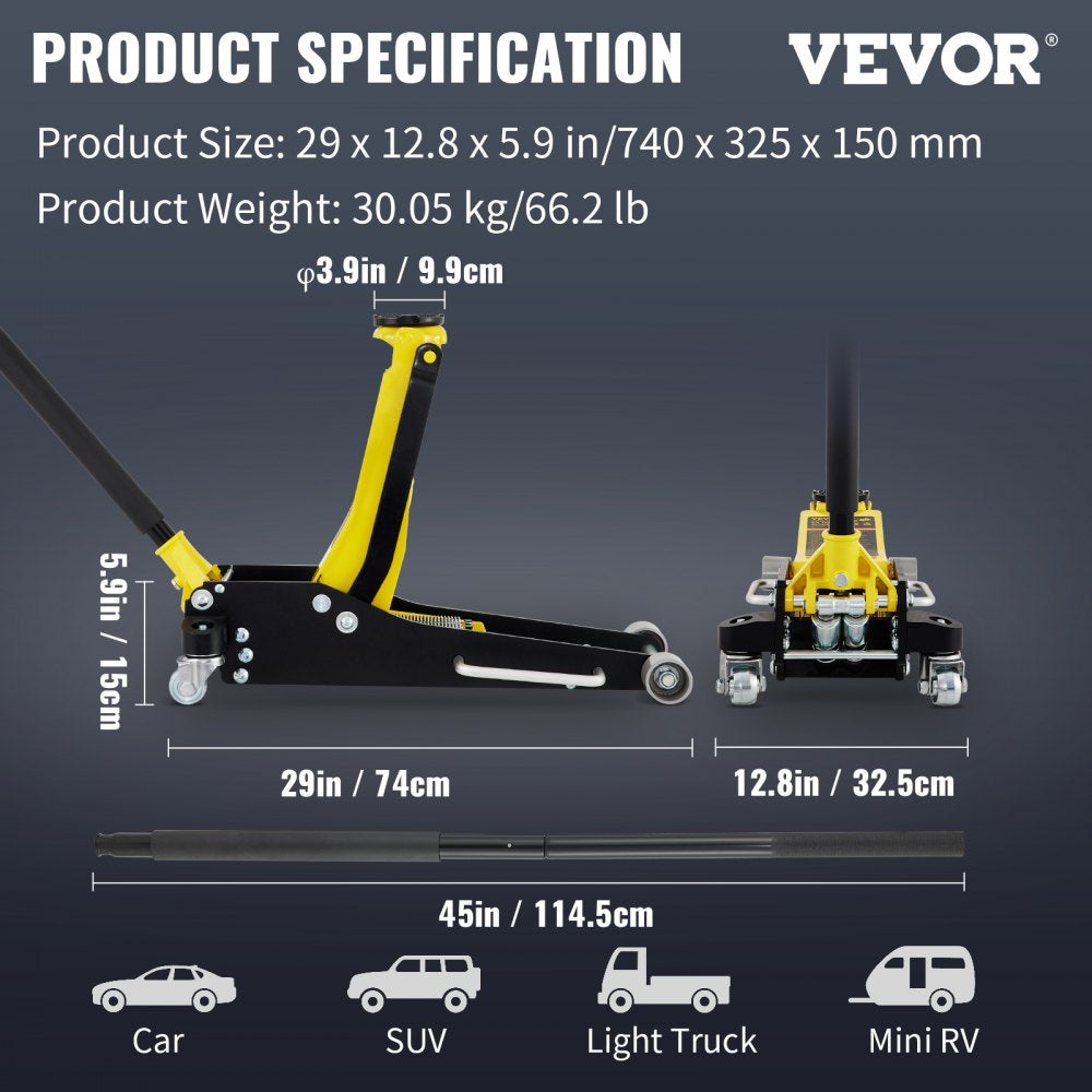 3 Ton Low Profile Aluminum Steel Racing Floor Jack Dual Pump Lift Car Auto