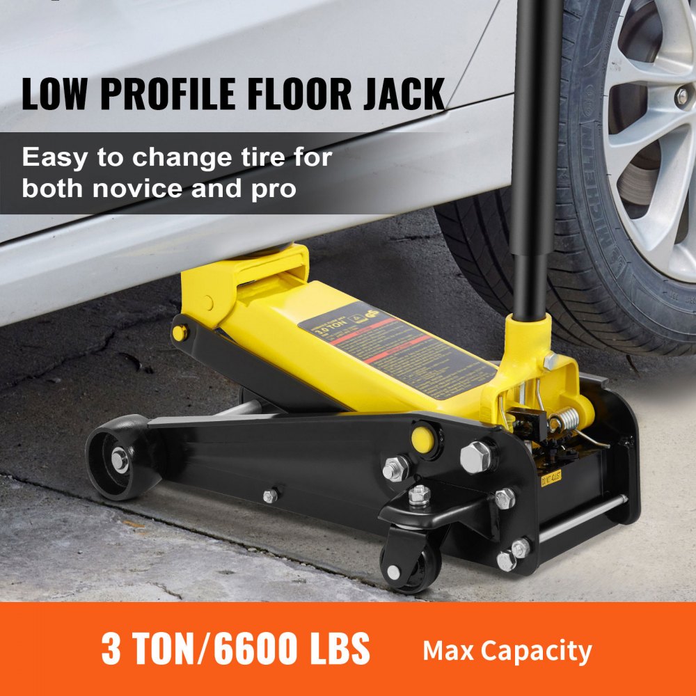 Low Profile Floor Jack 3 Ton Heavy Steel Single Piston Hydraulic Pump