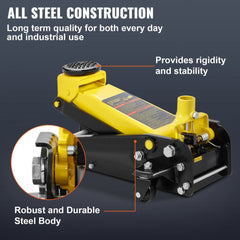Low Profile Floor Jack 3 Ton Heavy Steel Single Piston Hydraulic Pump