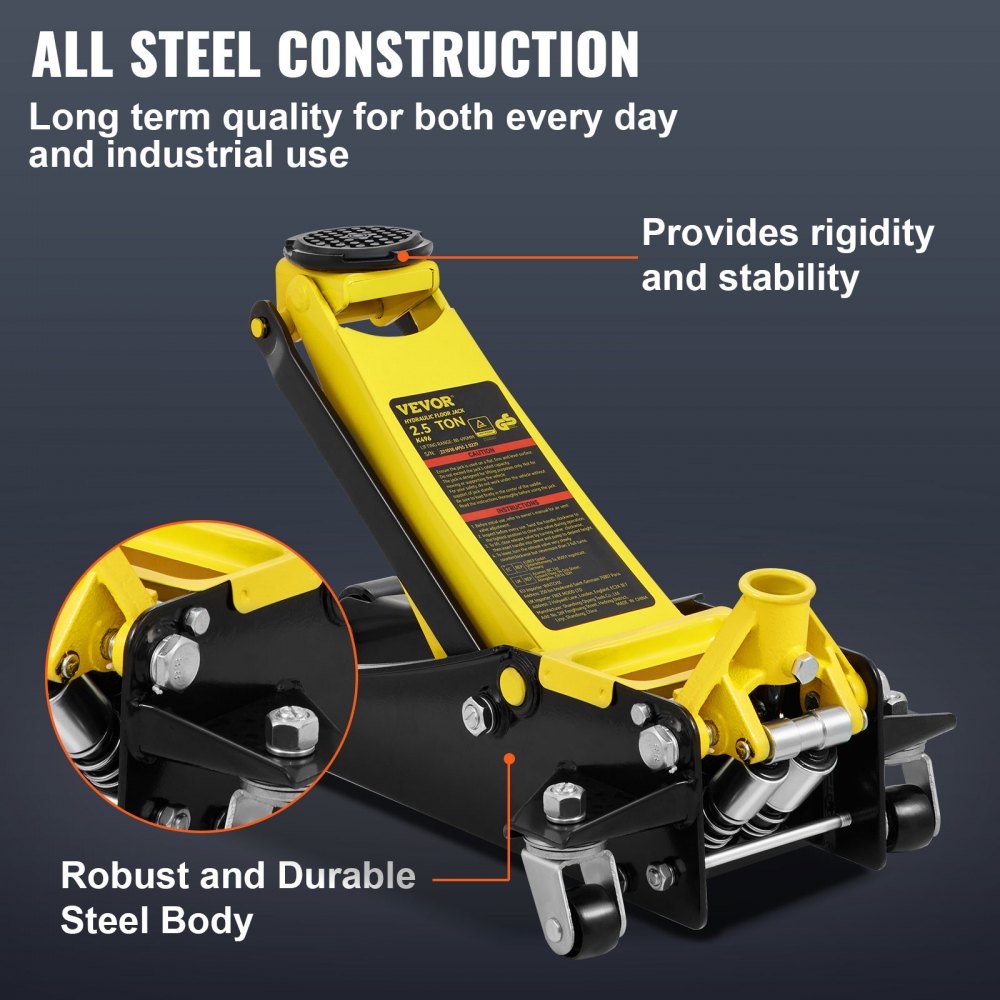 Low Profile Floor Jack 2.5 Ton Heavy Duty Steel Dual Piston Rapid Pump
