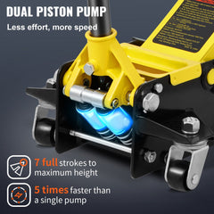 Low Profile Floor Jack 2.5 Ton Heavy Duty Steel Dual Piston Rapid Pump