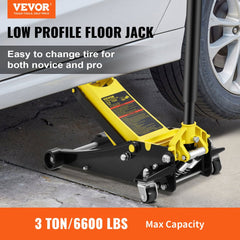 Floor Jack, 3 Ton Low Profile Floor Jack, Heavy-duty Steel Racing Floor Jack with Dual Pistons Quick Lift Pump, Floor Jack Lifting Range 3.35"-19.69"