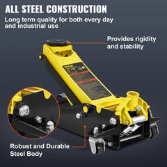 Floor Jack, 3 Ton Low Profile Floor Jack, Heavy-duty Steel Racing Floor Jack with Dual Pistons Quick Lift Pump, Floor Jack Lifting Range 3.35"-19.69"