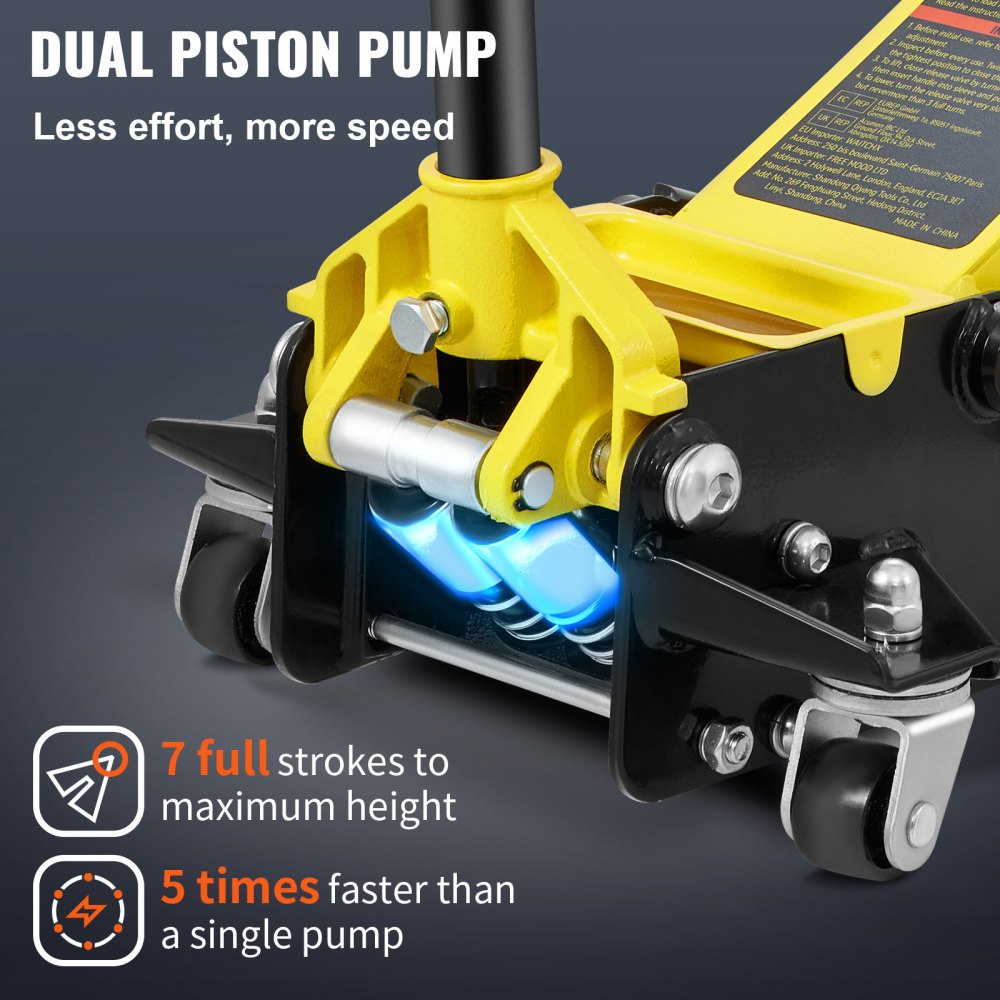 Floor Jack, 3 Ton Low Profile Floor Jack, Heavy-duty Steel Racing Floor Jack with Dual Pistons Quick Lift Pump, Floor Jack Lifting Range 3.35"-19.69"
