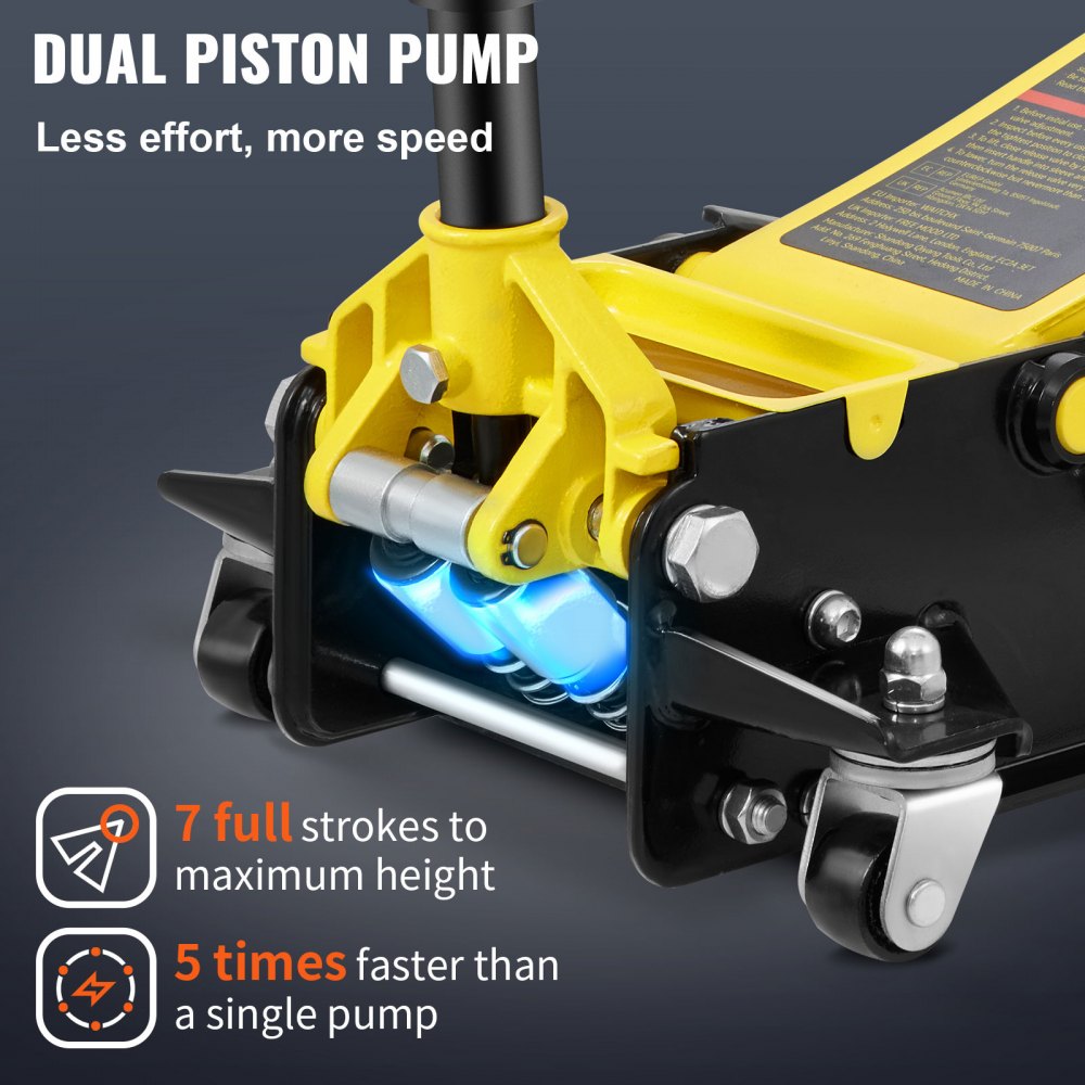 Low Profile Floor Jack 4 Ton Heavy Duty Steel Dual Piston Rapid Pump