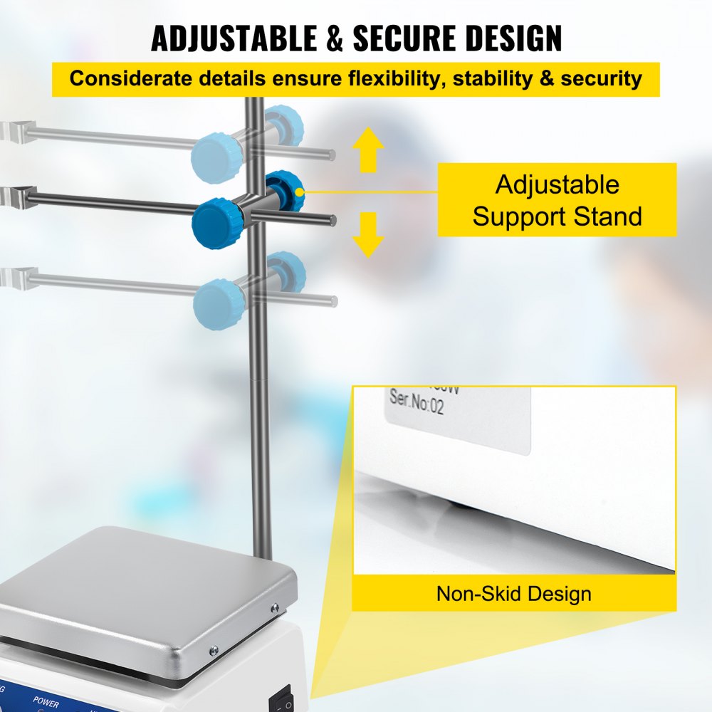 SH-2 Magnetic Stirrer, 0-2000 RPM, 1000ml Mixing Capacity Laboratory Magnetic Stirrer Hotplate w/ Stand, 180W Heating Power 380°C Max Heating Temperature, for Lab Liquid Mixing Heating