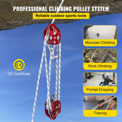 Twin Sheave Block and Tackle 2/5" x 200Ft Twin Sheave Block with Braid Rope 30-35KN 6600-7705LBS Double Pulley Rigging