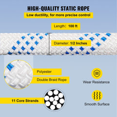 Twin Sheave Block and Tackle 1/2" x 100Ft Twin Sheave Block with Braid Rope 30-35KN 6600-7705LBS Double Pulley Rigging