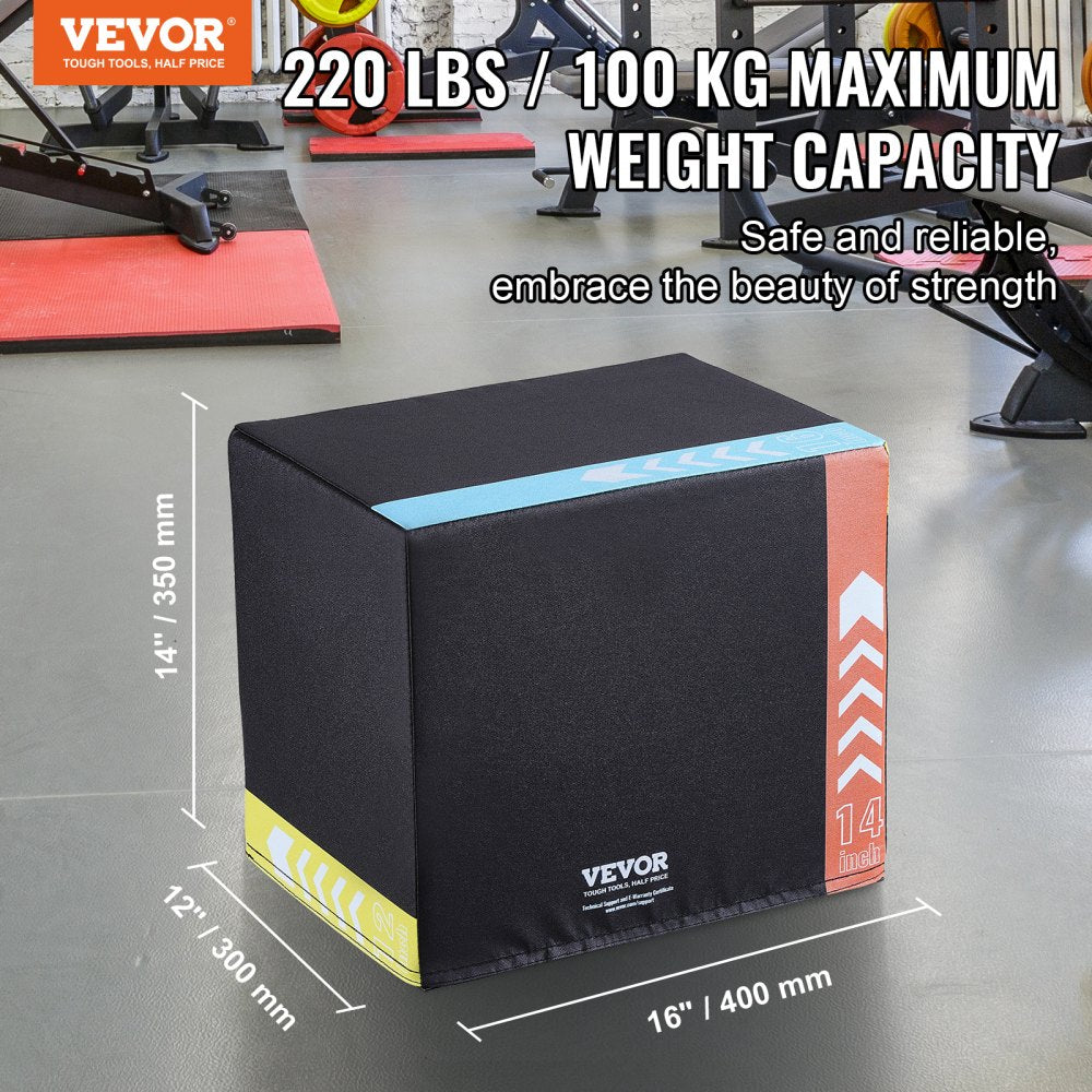 3 in 1 Plyometric Jump Box, 16/14/12 Inch Cotton Plyo Box, Platform & Jumping Agility Box, Anti-Slip Fitness Exercise Step Up Box for Home Gym Training, Conditioning Strength Training, Black