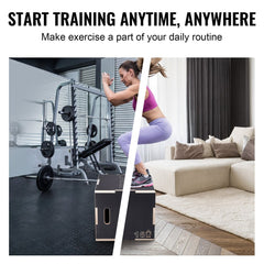 3 in 1 Plyometric Jump Box, 20/18/16 Inch Wooden Plyo Box, Platform & Jumping Agility Box, Anti-Slip Fitness Exercise Step Up Box for Home Gym Training, Conditioning Strength Training, Black