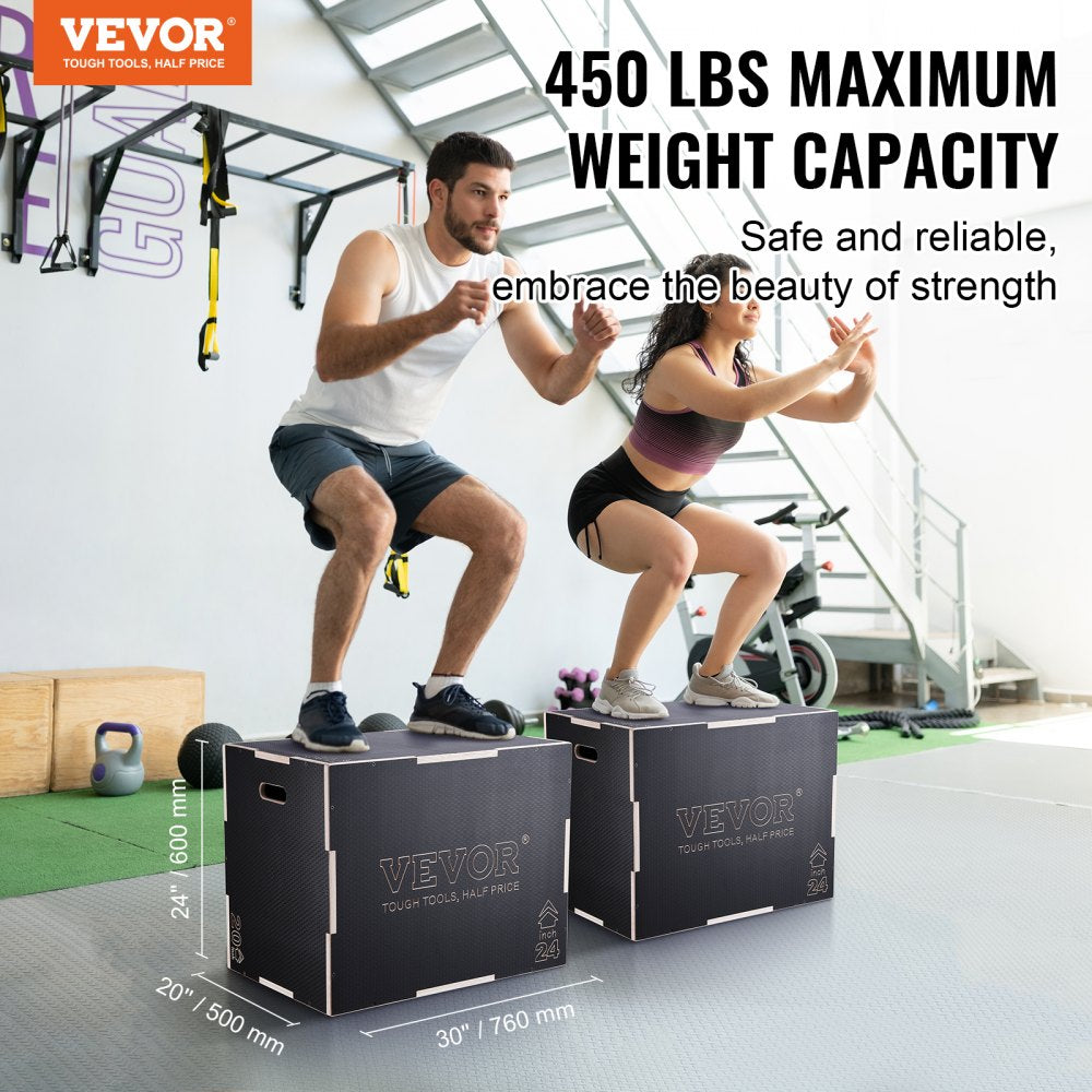 3 in 1 Plyometric Jump Box, 30/24/20 Inch Wooden Plyo Box, Platform & Jumping Agility Box, Anti-Slip Fitness Exercise Step Up Box for Home Gym Training, Conditioning Strength Training, Black