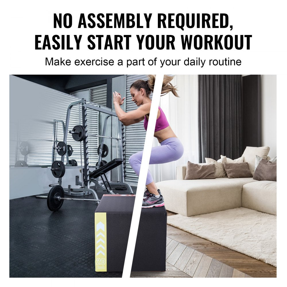 3 in 1 Plyometric Jump Box, 30/24/20 Inch Foam Plyo Box, Platform & Jumping Agility Box, Anti-Slip Fitness Exercise Step Up Box for Home Gym Training, Conditioning Strength Training, Black