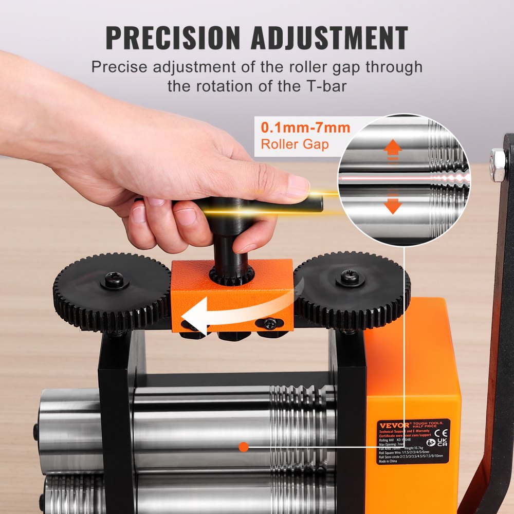 Rolling Mill, 3"/76 mm Jewelry Rolling Mill Machine, 1: 2 Gear Ratio, 3-in-1 Multi-function Rolling Mill, 0.1-7mm Press Thickness for Metal Jewelry Making Sheet Square Wire Semicircle Pattern