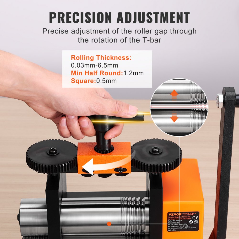 Rolling Mill, 2.95"/75 mm Jewelry Rolling Mill Machine, 1: 2 Gear Ratio, 3-in-1 Multi-function Rolling Mill, 0.03-6.5mm Press Thickness for Metal Jewelry Making Sheet Square Wire Semicircle