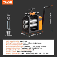 Rolling Mill, 2.95"/75 mm Jewelry Rolling Mill Machine, 1: 2 Gear Ratio, 3-in-1 Multi-function Rolling Mill, 0.03-6.5mm Press Thickness for Metal Jewelry Making Sheet Square Wire Semicircle