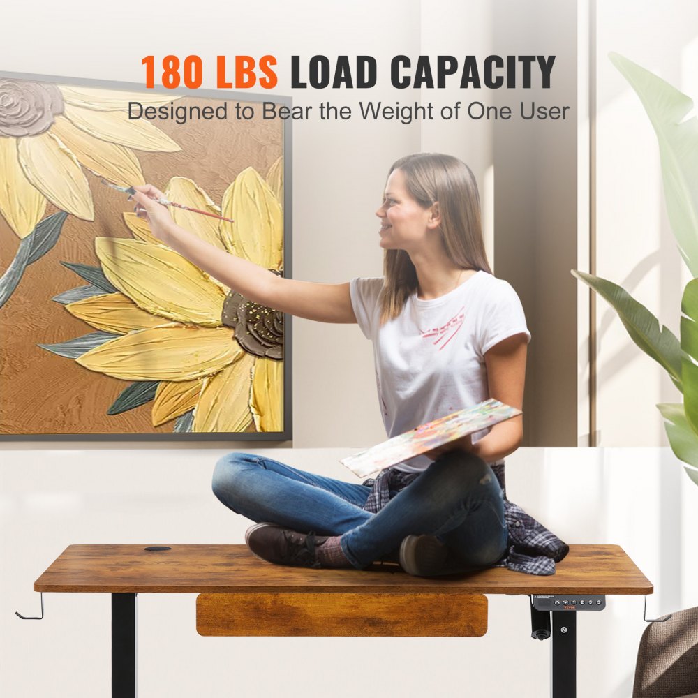 Height Adjustable Desk, 47.2 x 23.6 in with Drawer, 3-Key Modes Electric Standing Desk,Whole Piece Desk Board, Dual Metal Frame, 180 LBS Capacity Computer Sit Stand up Desk, for Home and Office