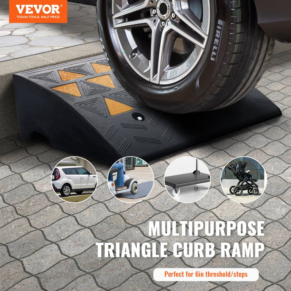 Rubber Curb Ramp 6" Rise Height Sidewalk Curb Ramp, 14.6" Width 19.3" Length Driveway Ramp for Curb, 15T Heavy Duty Rubber Ramp for Forklifts, Trucks, Buses, Cars, Wheelchairs, Bikes