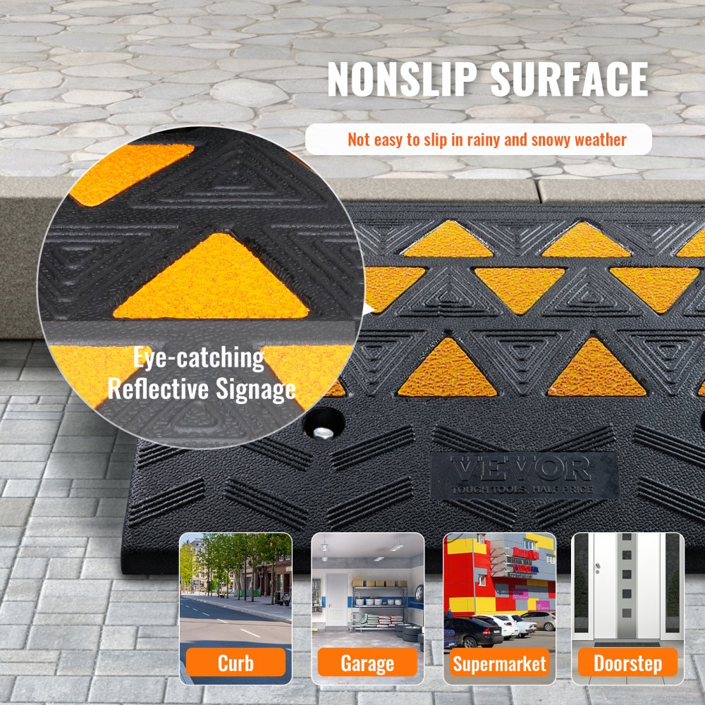 Rubber Curb Ramp 6" Rise Height Sidewalk Curb Ramp, 14.6" Width 19.3" Length Driveway Ramp for Curb, 15T Heavy Duty Rubber Ramp for Forklifts, Trucks, Buses, Cars, Wheelchairs, Bikes