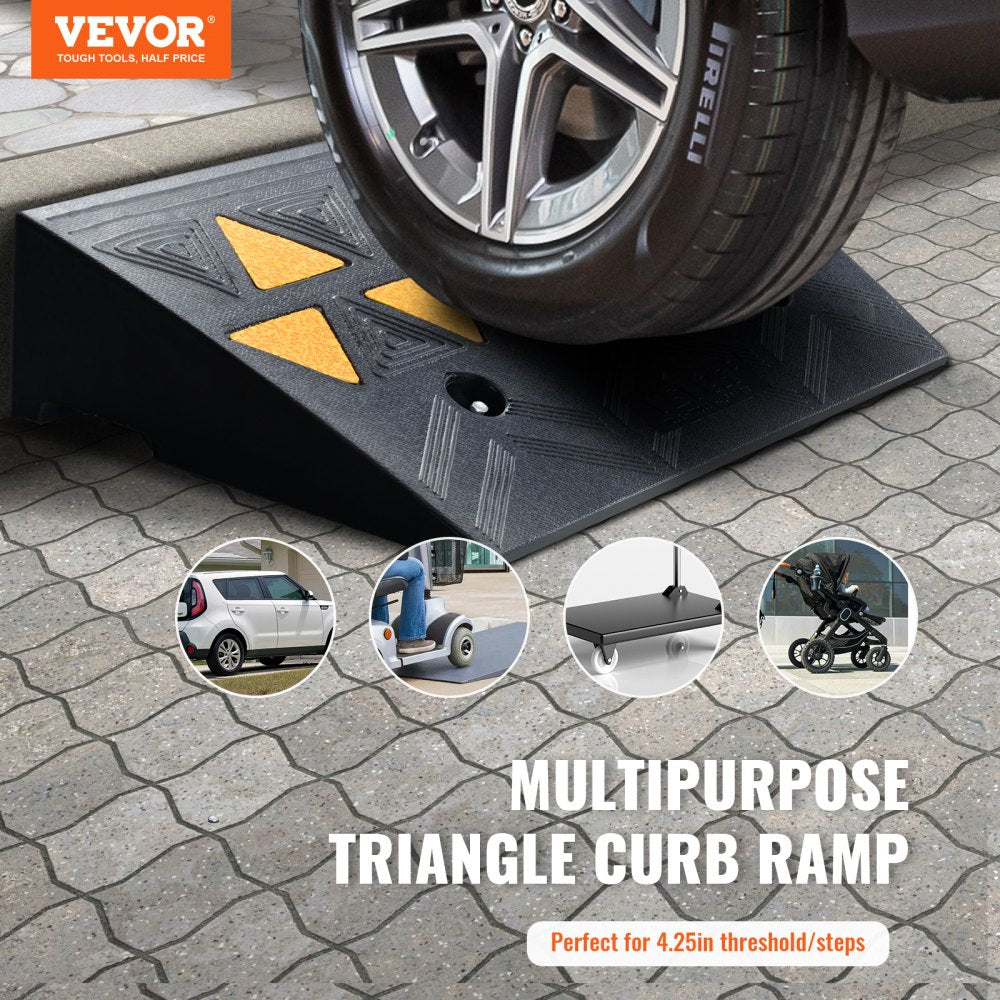 Rubber Curb Ramp 4.25" Rise Height Sidewalk Curb Ramp, 11.8" Width 19.7" Length Driveway Ramp for Curb, 15T Heavy Duty Rubber Ramp for Forklifts, Trucks, Buses, Cars, Wheelchairs, Bikes