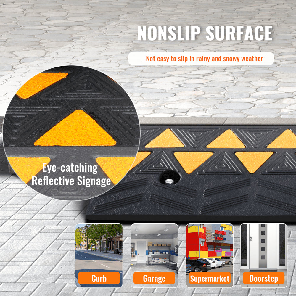 Rubber Curb Ramp 3.7" Rise Height Sidewalk Curb Ramp, 10" Width 39.4" Length Driveway Ramp for Curb, 15T Heavy Duty Rubber Ramp for Forklifts, Trucks, Buses, Cars, Wheelchairs, Bikes