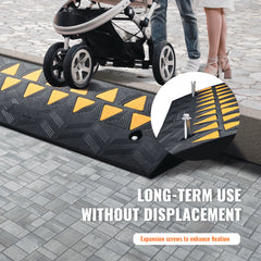 Rubber Curb Ramp 3.7" Rise Height Sidewalk Curb Ramp, 10" Width 39.4" Length Driveway Ramp for Curb, 15T Heavy Duty Rubber Ramp for Forklifts, Trucks, Buses, Cars, Wheelchairs, Bikes