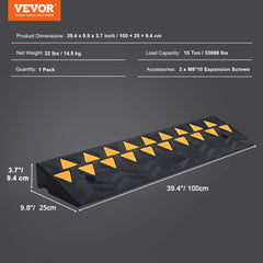 Rubber Curb Ramp 3.7" Rise Height Sidewalk Curb Ramp, 10" Width 39.4" Length Driveway Ramp for Curb, 15T Heavy Duty Rubber Ramp for Forklifts, Trucks, Buses, Cars, Wheelchairs, Bikes