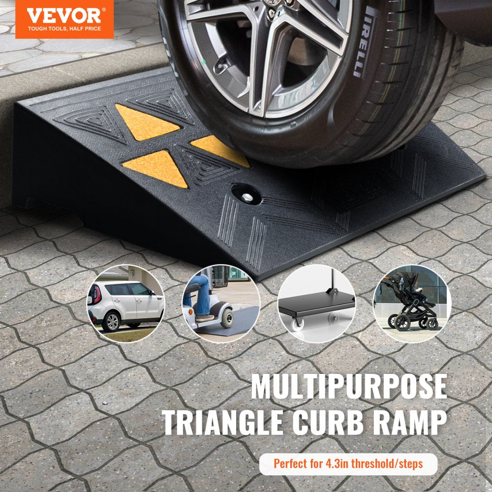 Rubber Curb Ramp 2 Pack, 4.3" Rise Height Heavy-Duty 33069 lbs/15 T Capacity Threshold Ramps, Driveway Ramps with Stable Grid Structure for Cars, Wheelchairs, Bikes, Motorcycles