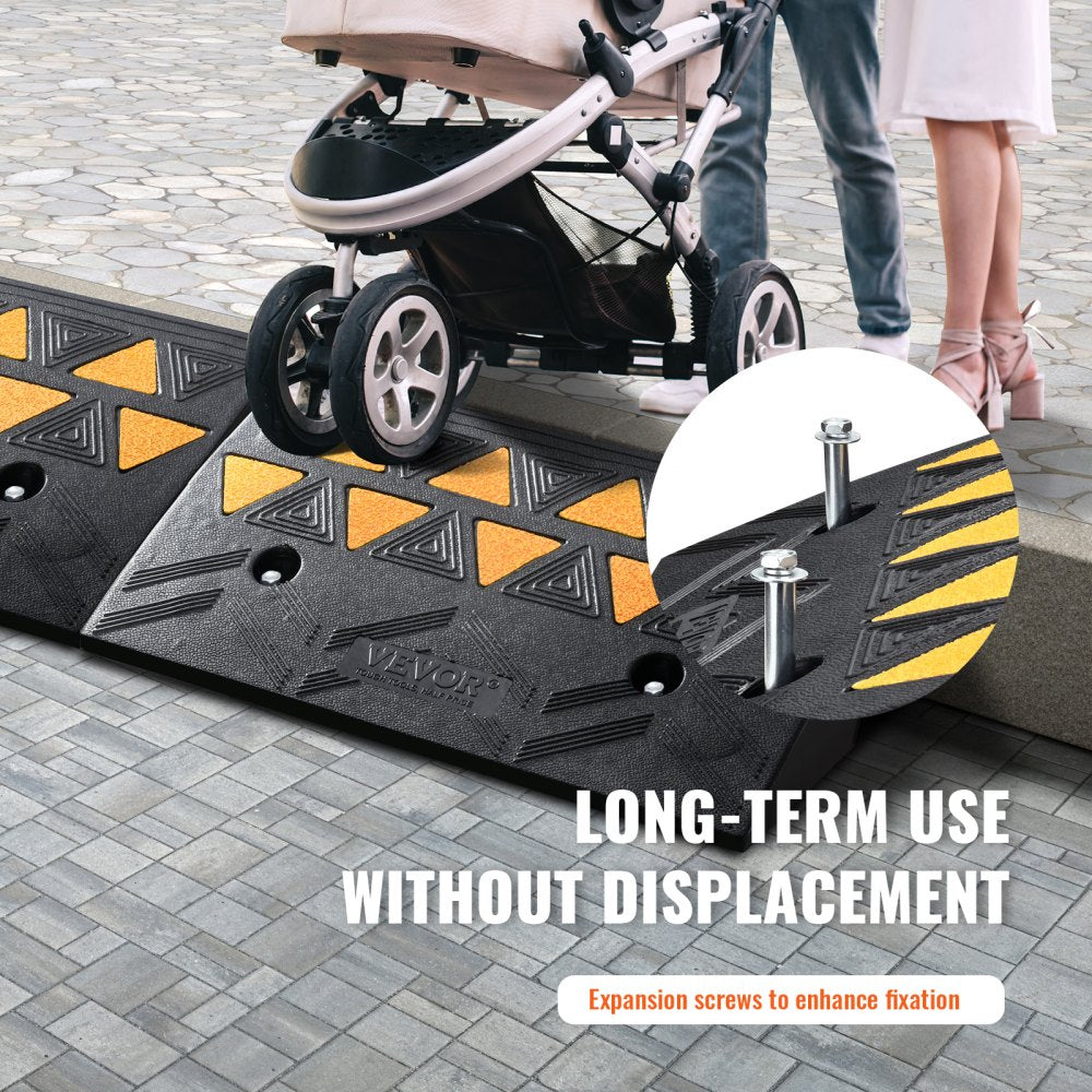 Rubber Curb Ramp 2 Pack, 4.3" Rise Height Heavy-Duty 33069 lbs/15 T Capacity Threshold Ramps, Driveway Ramps with Stable Grid Structure for Cars, Wheelchairs, Bikes, Motorcycles