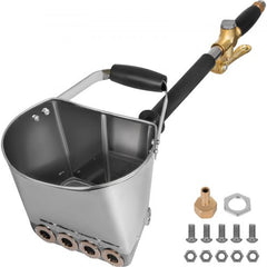 Stainless steel 4-jet mortar gun with hose, handle, and brass fittings.